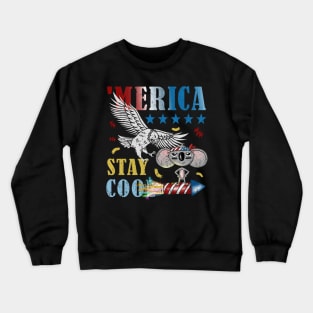 Merica Funny Eagle and Mouse on Fireworks Stay Cool Crewneck Sweatshirt